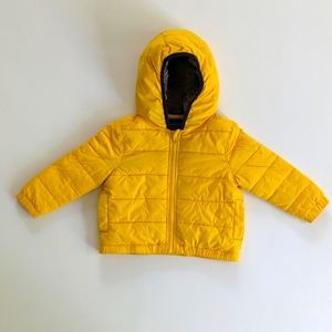 Janie & Jack FAUX FUR-LINED HOODED PUFFER JACKET - Lemon - 2T